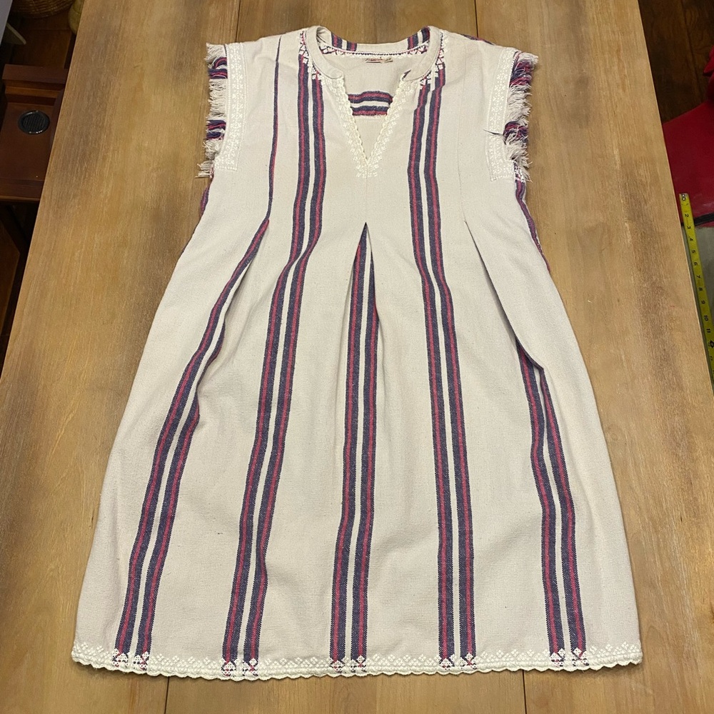 Faherty Cream Knit dress with Red and Blue Accents
